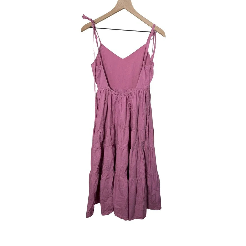 Madewell Sidonie Poplin Maxi Dress Pink Tie‎ Strap Open Back Medium Resortwear - Picture 7 of 8